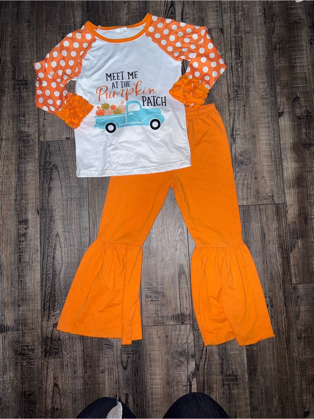 Meet Me at The Pumpkin Patch Orange Polka Dot Sleeve Outfit